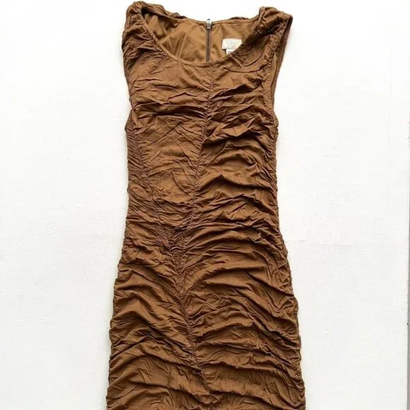 H&M | Dresses | Hm Sleeveless Ruched Back Zip Dress Brown 4 | Poshmark